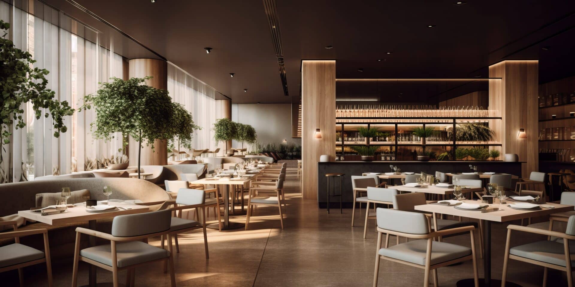 Elegant modern restaurant interior photo, ideal for design, dining, and lifestyle.
